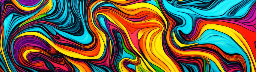 Abstract colorful painting in random shapes and lines.