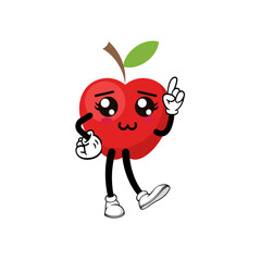 illustration of a red apple with sad eyes
