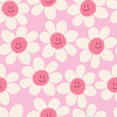 Seamless Repeat Vector Smile Smiley Happy Face Hippie Cool Trendy Pattern