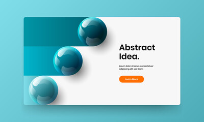 Trendy 3D spheres website screen layout. Simple journal cover design vector illustration.