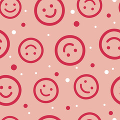 Seamless Repeat Vector Smile Smiley Happy Face Hippie Cool Trendy Pattern
