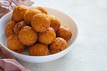 Doughnuts. Homemade cakes made from curd balls. Cottage cheese donuts  with powdered sugar. Selective focus