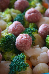 fresh vegetable and cauliflower with meatballs