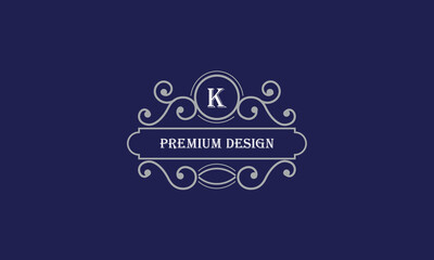 Vector logo design with place for text and initial K. Elegant monogram for restaurant, clothing brand, heraldry, business