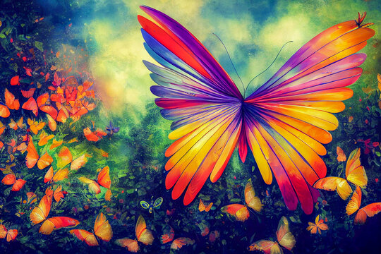 butterfly on the flower illustration generative ai illustration