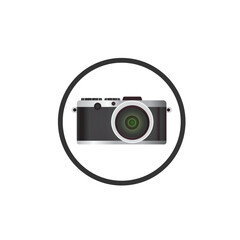 An oval monochrome logo of the camera 