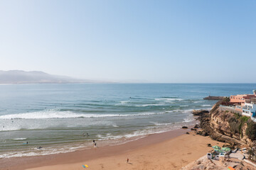 Aerial view of surfing village, Imsouane, Morocco