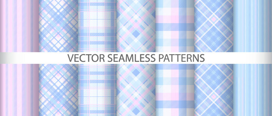 Set background check seamless. Fabric pattern tartan. Plaid texture textile vector.