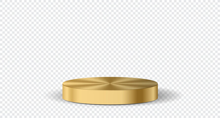 Gold podium or showcase to place products. 3d style podium gold luxury background. Round gold podium. Vector illustration