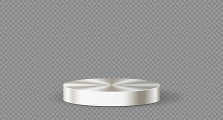 Silver podium or showcase to place products. 3d style podium silver luxury background. Round silver podium. Vector illustration