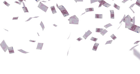 lying euro banknotes isolated on a transparent background. Money is flying in the air. 500 EURO in color. 3D illustration - obrazy, fototapety, plakaty