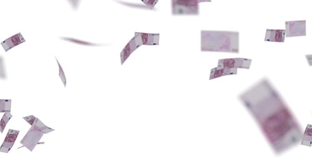 lying euro banknotes isolated on a transparent background. Money is flying in the air. 500 EURO in color. 3D illustration