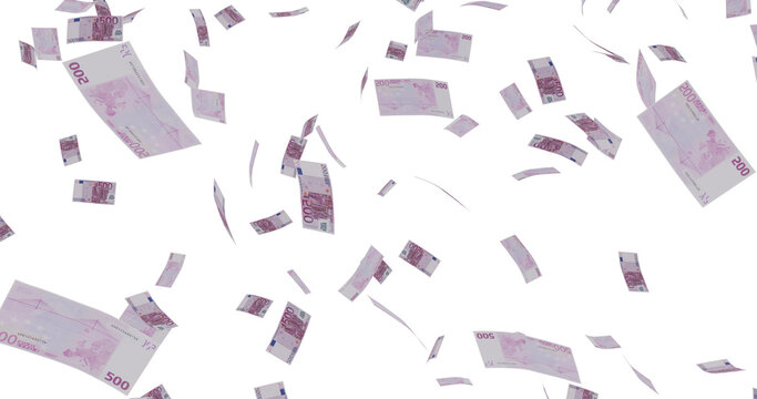 lying euro banknotes isolated on a transparent background. Money is flying in the air. 500 EURO in color. 3D illustration