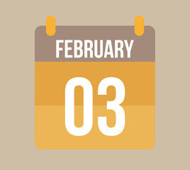 3 february calendar date. Calendar icon for february in orange. Vector for holidays, anniversaries and celebrations