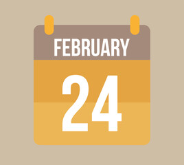 24 february calendar date. Calendar icon for february in orange. Vector for holidays, anniversaries and celebrations