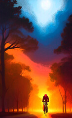 Obraz na płótnie Canvas silhouette of a person walking on a sunset