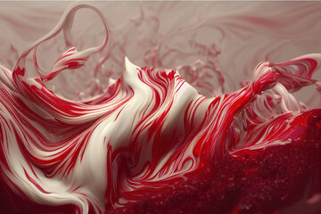 red and white abstract splashing liquid art.