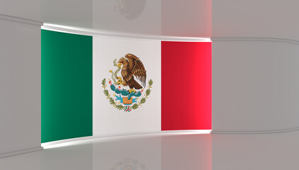Mexico flag . Mexico flag background. TV studio. News studio. The perfect backdrop for any green screen or chroma key video or photo production. 3d render. 3d