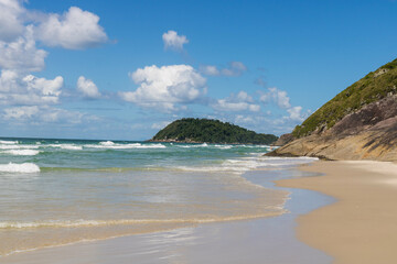 Beach, sun and white sand on the island on the coast of Brazil