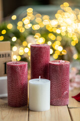 
Palm wax candles. Set of candles red and white. Christmas decorations