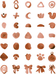 Set of hand drawn watercolor doodle elements isolated on white background