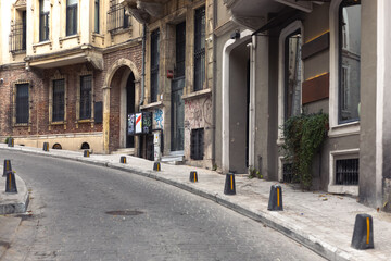Fototapeta premium View of the old street of Istanbul. Traditional houses of Istanbul.