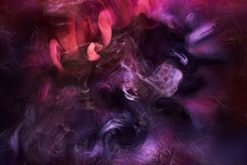 Contrasting pink ink abstract background. Acrylic paint backdrop for perfume, hookah, cosmetics. Mysterious smoke clouds, colorful fog
