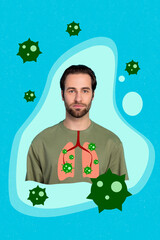 Collage photo poster of young student guy ill rentgen lungs global pandemic covid from china...