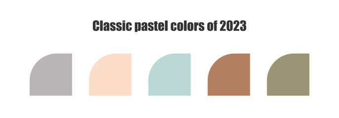 Classic pastel colors palette 2023 in RGB. Trend color guide collection. Muted soft color set for fashion, home interior, design.