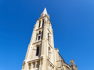 Bergerac. Medieval town in Dordogne. Church Notre-Dame. Its belfry with bells-tower
