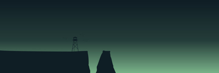 sunset view landscape silhouette flat design vector illustration good for wallpaper, background, banner, backdrop, tourism and design template