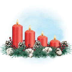 watercolor hand drawn advent candles decoration
