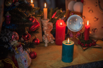 Winter Christmas time concept. Decoration at home, details and ideas for New Year	