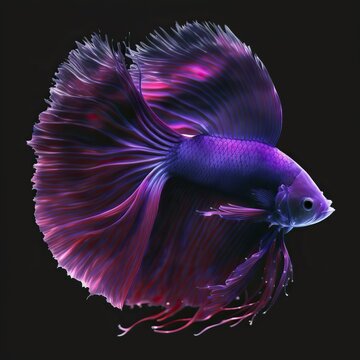 Purple Betta Splendens (Siamese fighting fish), vantablack background