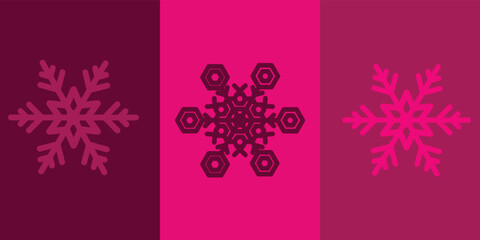 Obraz na płótnie Canvas Vector illustration of snowflakes with different colors on different colored background. Christmas concept template design with purple and pink as the color pallet.