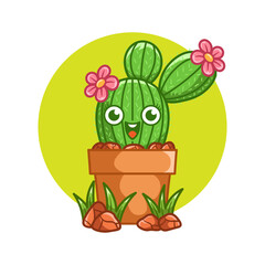 Happy cute Cactus on pot