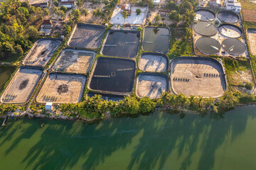 Aerial view of the Shrimp ( Prawn ) farm with aerator pump in Tam Ky, Quang Nam, Vietnam. The...