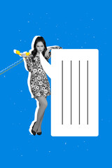 Vertical collage image of unsatisfied black white gamma girl hold cable phone big dialogue bubble...