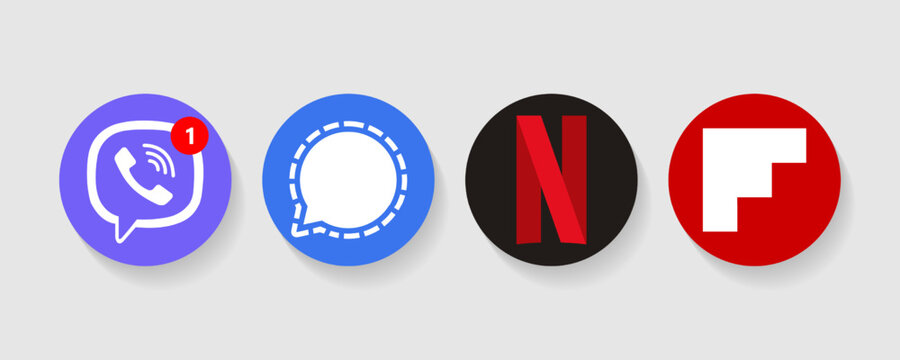 Set of viber messenger, signal, netflix and flipboard icon