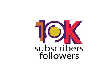 10K, 10.000 subscribers or followers blocks style with 3 colors on white background for social media and internet-vector