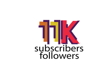 Fototapeta premium 11K, 11.000 subscribers or followers blocks style with 3 colors on white background for social media and internet-vector