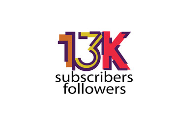 13K, 13.000 subscribers or followers blocks style with 3 colors on white background for social media and internet-vector