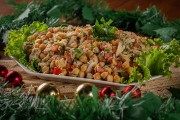 cod salad with chickpeas. dish served at Christmas dinner. Christmas Salad.