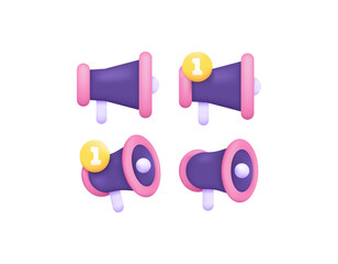 megaphone or loudspeaker symbol. set of icons about notifications, announcements, news, marketing. 3d and realistic design. graphic elements