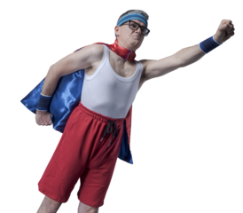 PNG file no background Funny flying superhero with clenched fist