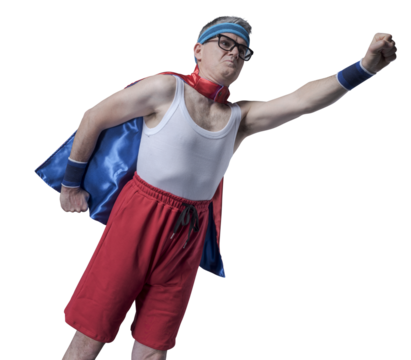 PNG file no background Funny flying superhero with clenched fist