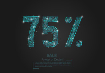 Abstract isolated blue 75 percent sale concept. Polygonal illustration looks like stars in the blask night sky in spase or flying glass shards. Digital design for website, web, internet. © Katsiaryna