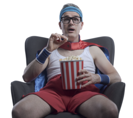 PNG file no background Funny superhero watching movies