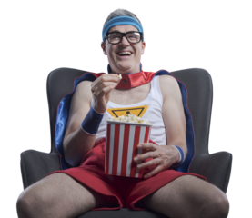 PNG file no background Funny superhero watching comedy movies