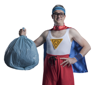 PNG file no background Ecology superhero holding a trash bag